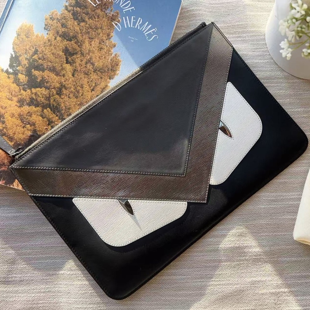 Fendi Black Leather Clutch Bag
